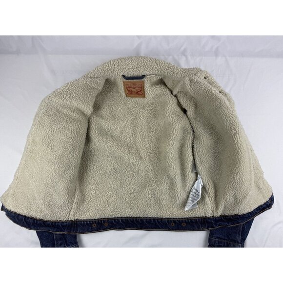 Levi’s Dark Wash Sherpa Lined Denim Trucker Jacket Blue Women’s Cotton Size S - Picture 3 of 9